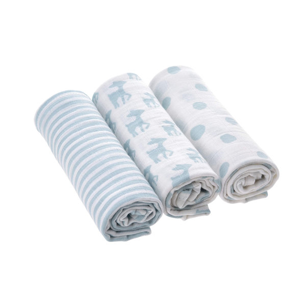 Lässig Mulltücher (3 Stück) Swaddle & Burp Blanket L - Lela Light Blue